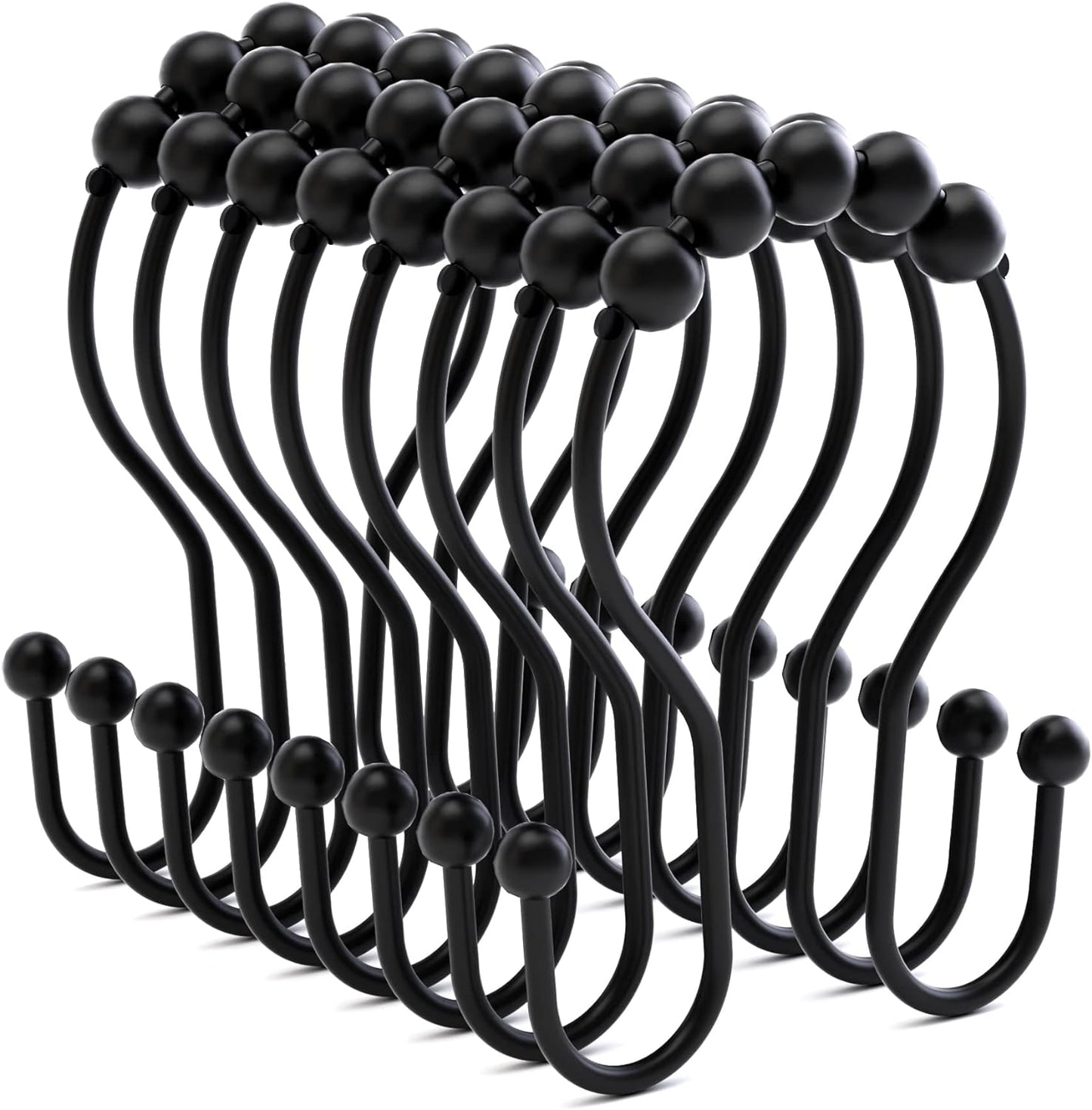 Shower Curtain Hooks Shower Curtain Rings Black Shower Curtain Hooks RustProof Smooth Metal Double Shower Curtain Hook, Shower Hooks for Shower Curtain Liner Bathroom Shower Rod Hook