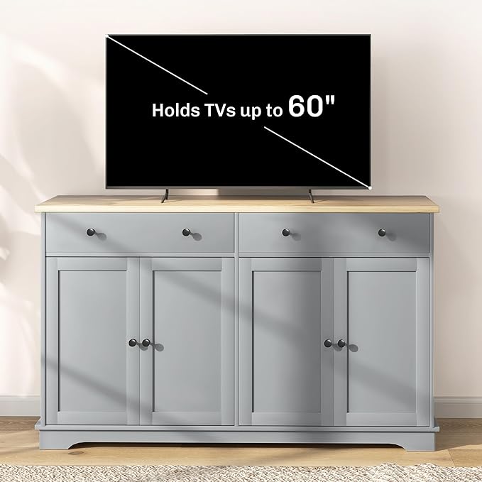 HOMCOM Sideboard Buffet Cabinet with Storage, 55" Modern Kitchen Cabinet with 4 Doors, 2 Drawers and 2 Adjustable Shelves, Coffee Bar, Gray