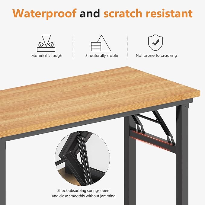DlandHome Computer Desk Folding Table 39.4 inches Writing Desk for Small Space Study Table Laptop Desk No Assembly Required Teak&Black