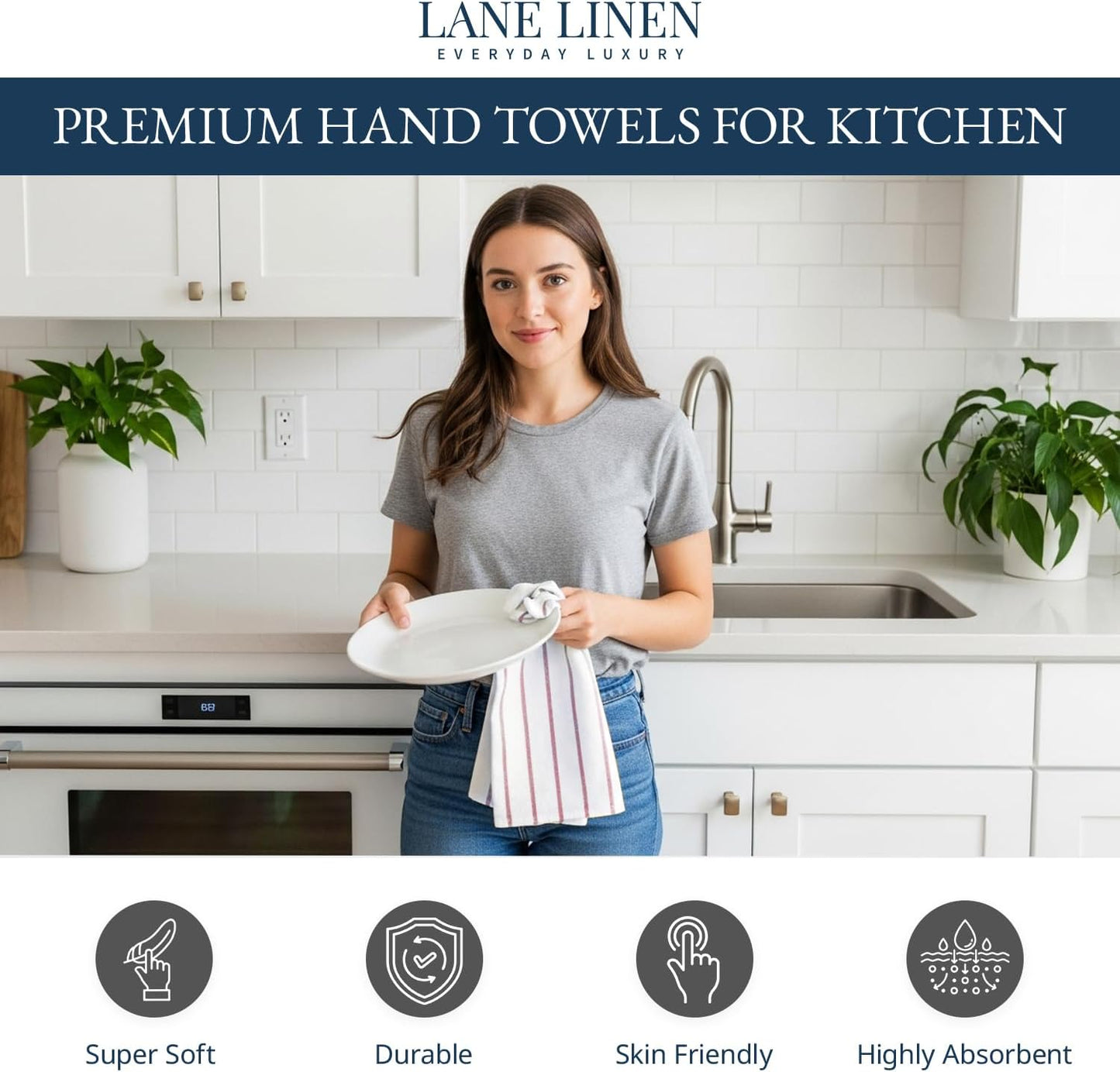 LANE LINEN Kitchen Towels Set of 12-100% Cotton, Quick-Drying 18” x 28” Absorbent Dish & Tea Towels, Premium Hand Towels for Drying Dishes - Christmas Red