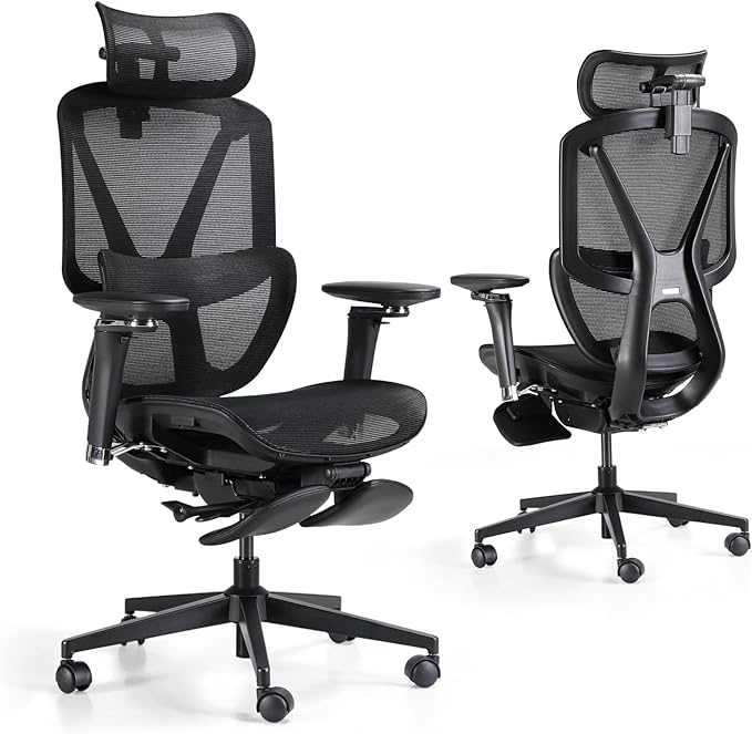 Ergonomic Office Chair, Home Office Desk Chair with Footrest,Mesh Office Chairs with Armrest,Ergonomic Chair with Big Lumbar Support
