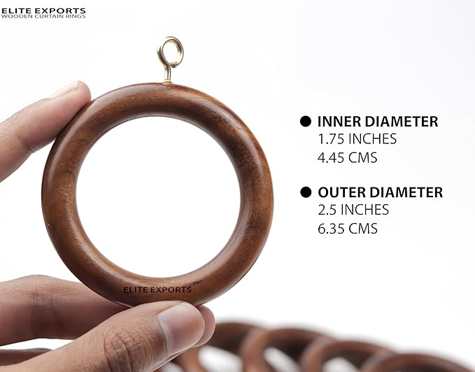 50 Pcs Curtain Rings with Clips Wooden, 2.5 inch for 1-1.5 inch Rod, Window Shower Curtain Hooks, Wood Curtain Rod Wood Curtain Rings with Eyelet, Drapery Rings, (50, 1.75 INCH Inner Dia)