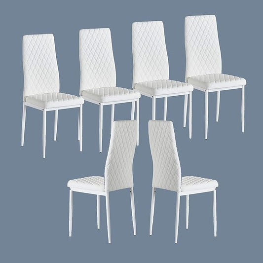 JT Modern Minimalist Dining Chair Fireproof Leather Sprayed Metal Pipe Diamond Grid Pattern Restaurant Home Conference Chair Set of 4 Or 6 (6, White)