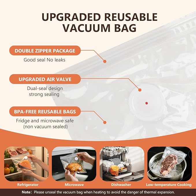 Vacuum Sealer For Food (Compact Vacuum Sealers+ 40 Reusable Vacuum Bags), Powerful Handheld Vacuum Sealer for 10X Preservation & Fresh.