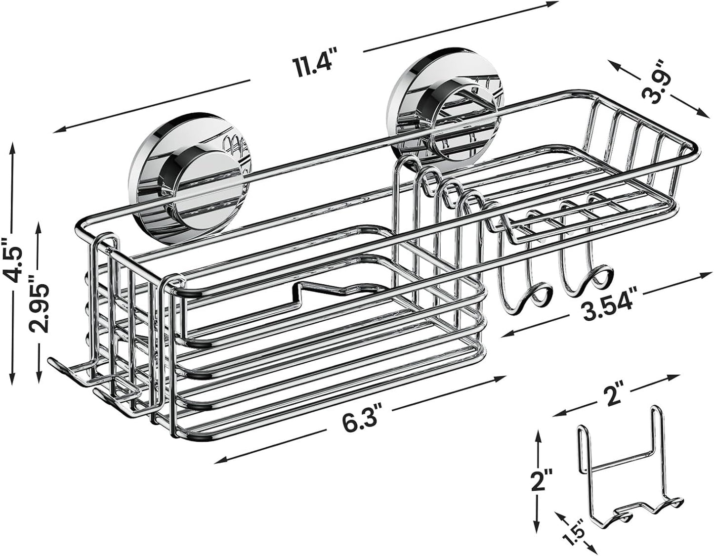 LEVERLOC Shower Caddy Suction Cup, Shelves for Inside with Hooks & Soap Holder Toothbrush Holder, NO-Drilling Bathroom Organizer, Rustproof Holder Storage, Silver