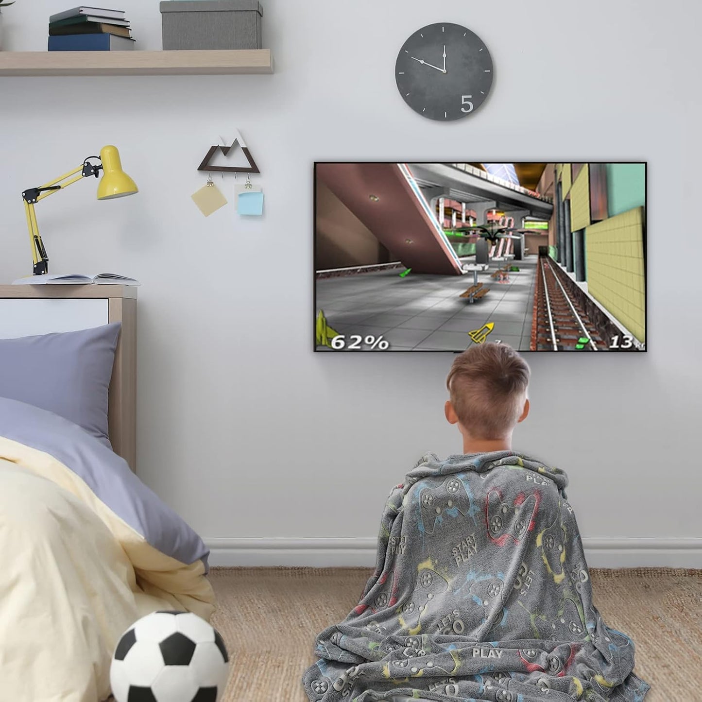 Jekeno Glow in The Dark Gaming Blanket Gamer Game Controller Throw Gift Toys for Boys Adults Men Women Gamepad Presents Birthday Halloween Christmas Bedroom Decor Luminous Blanket Grey 60"x80"