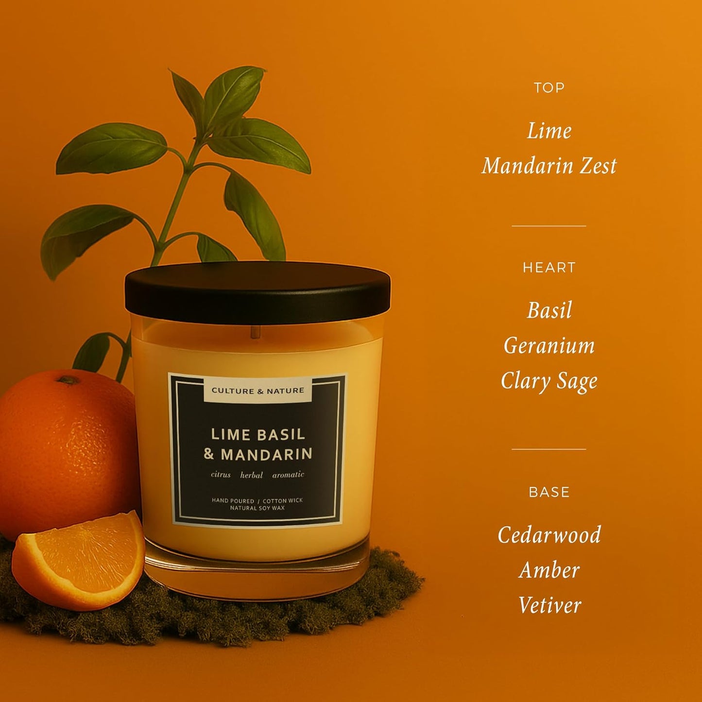 CULTURE & NATURE Natural Soy Wax Candle 7oz (Lime Basil & Mandarin)