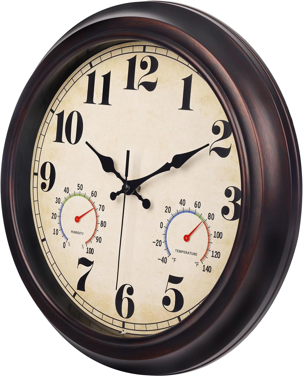 45MinST 13 Inch Red-Brown Vintage Waterproof Wall Clock with Thermometer & Hygrometer, Large Silent Numerals & Accurate Timekeeping for Indoor & Outdoor(Garden,Porch,Pool)