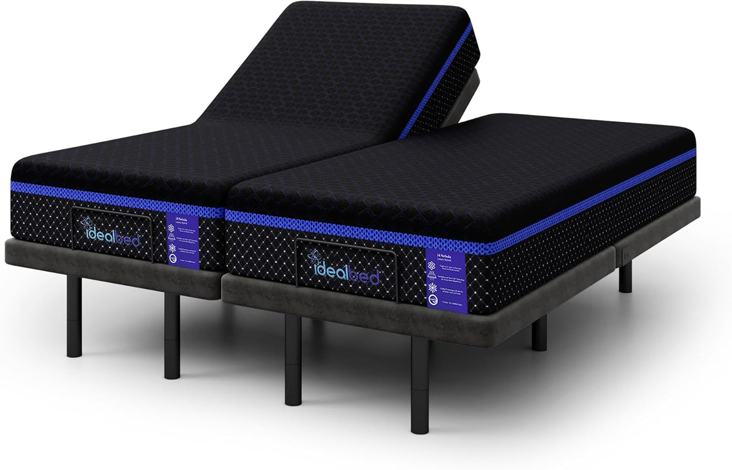 iDealBed S4 Nebula Luxury Hybrid Mattress + 5i Custom Adjustable Bed Sleep System, Comfort, Cooling & Support, Advanced Silent Operation, Wallhugger (Nebula Medium Firm, Split Queen)