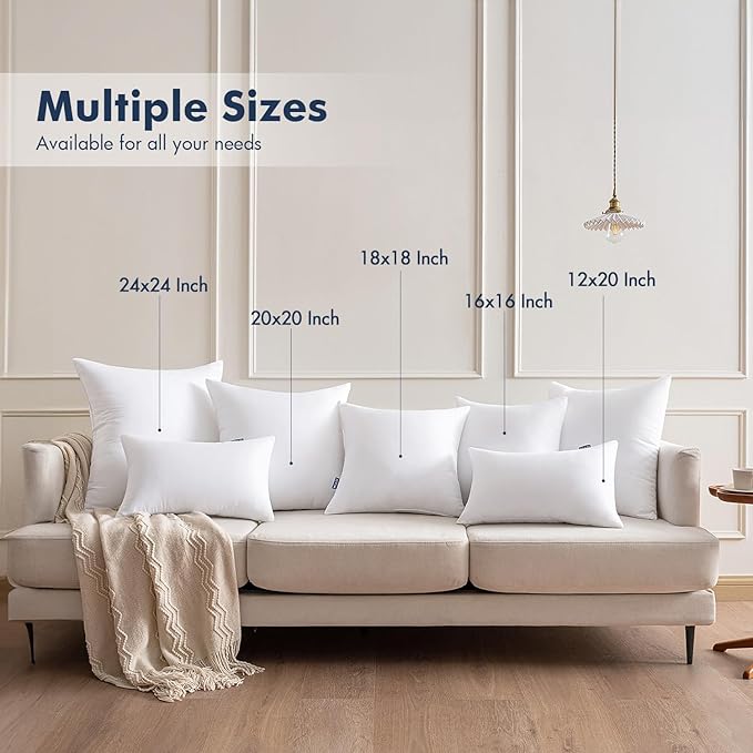 MIULEE Throw Pillows Inserts, Pack of 4 20x20 Inch 100% Virgin Fiber Filling Bed Couch Pillows