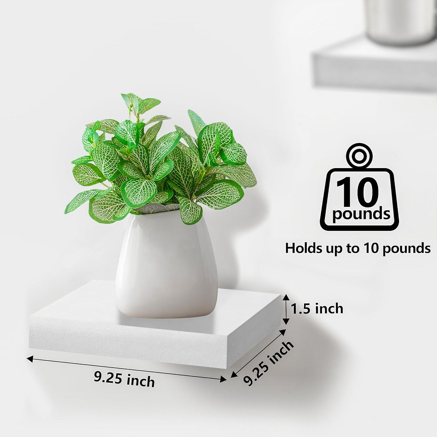 Sorbus Square Floating Shelf for Wall - 3 Small Shelves with Invisible Mounting Brackets for Living Room Decor, Bedroom, Bathroom Decor, Home & Kitchen - 9" White Wall Shelf to Display Photos Trophies