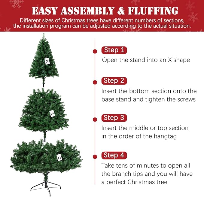 6FT Premium Christmas Tree, Large Spruce Artificial Holiday Xmas Tree with 1,000 PVC Branch Tips for Home, Office, Party Decoration, Metal Hinges & Foldable Base, Easy Assembly,Green