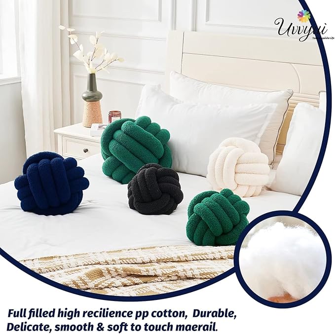 Uvvyui Knot Pillow Ball, Soft Home Decorative Pillows, Round Throw Pillow, Handmade Knotted Plush Pillow, Round Boucle Pillow Cushion (11 Inches Navy)