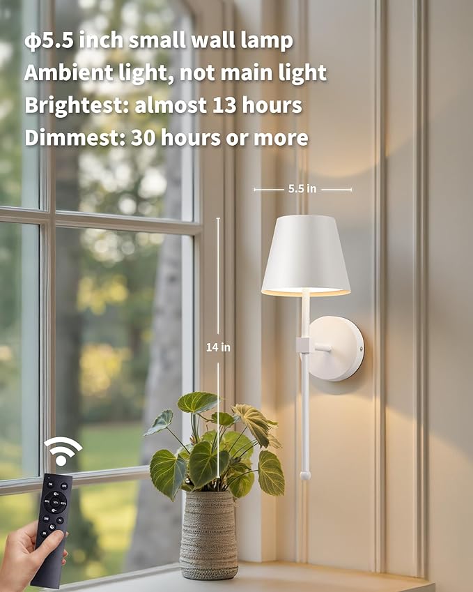 KDG Cordless Wall Sconces Set of 2, Wireless 5200mAh Rechargeable Battery LED Wall Lamps, Wall Lightings for Wall Painting, Outdoor, Garden, Living Room, Bedside, Hallway, Gifts, Night Light (White)