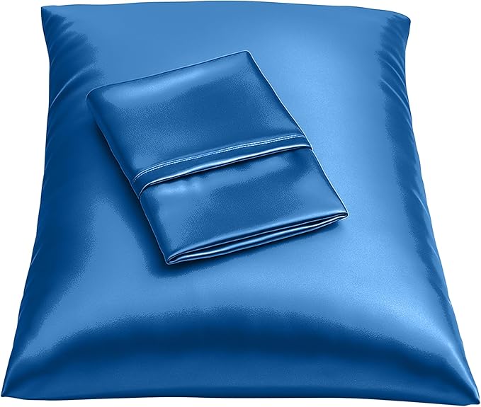 Royal Blue Satin Pillowcase with Zipper, for Hair and Skin Care, Feels Soft and Cool Like a Silk Pillowcase, Satin Pillow Cases 2 Pack, Slik Pillow Cover, Queen Size - Set of 2
