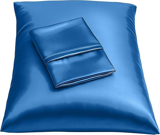 Royal Blue Satin Pillowcase with Zipper, for Hair and Skin Care, Feels Soft and Cool Like a Silk Pillowcase, Satin Pillow Cases 2 Pack, Slik Pillow Cover, Queen Size - Set of 2