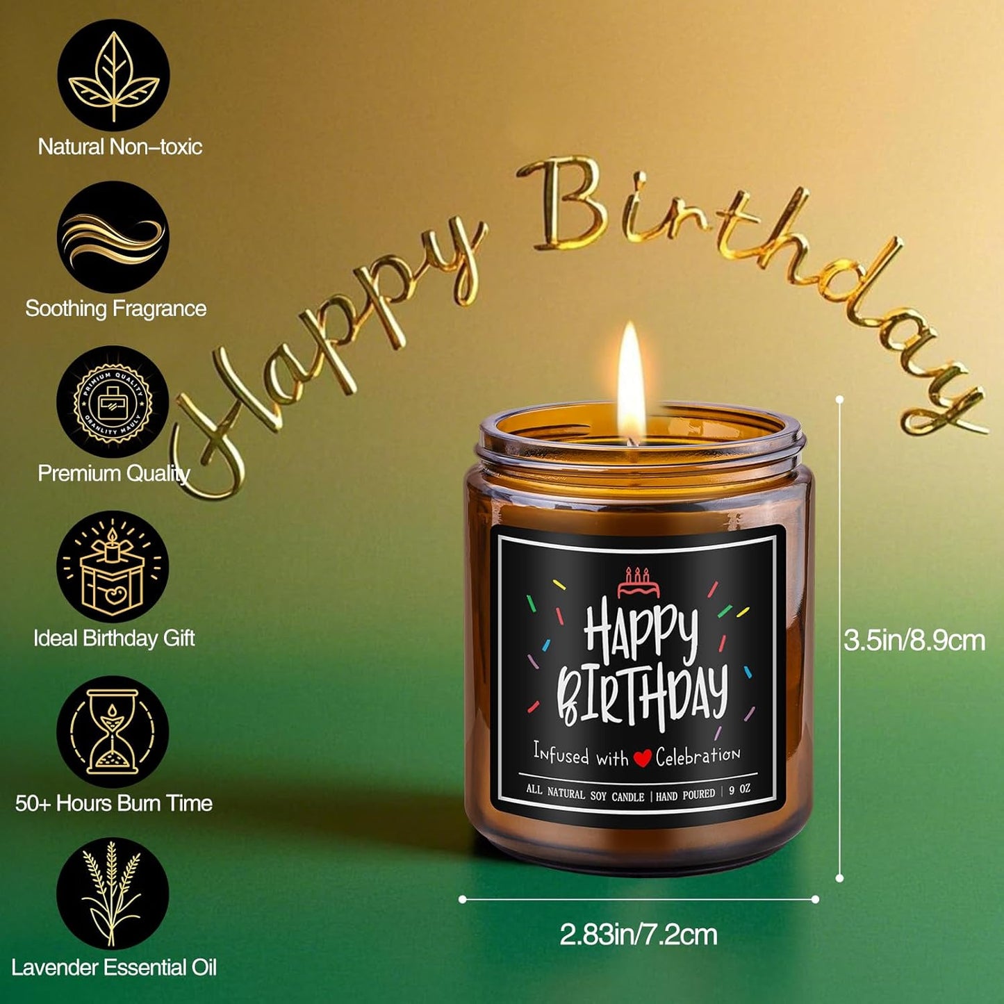 Homsolver 9OZ Lavender Scent Candles, Happy Birthday Decorations Gifts for Men, Women, Him, Friend, Dad, Brother, Husband, Boyfriend, More 50 Hours Burn Time