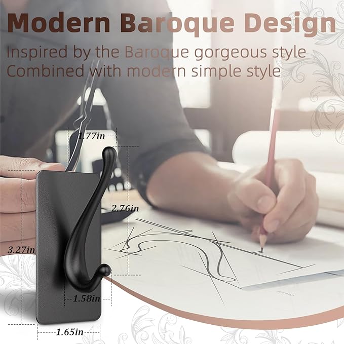 Towel Hooks, Solid Alloy Adhesive Wall Hooks for Hanging, Towel Hooks for Bathroom, RV, Kitchen, Closets, etc (Black, 2 Pack)