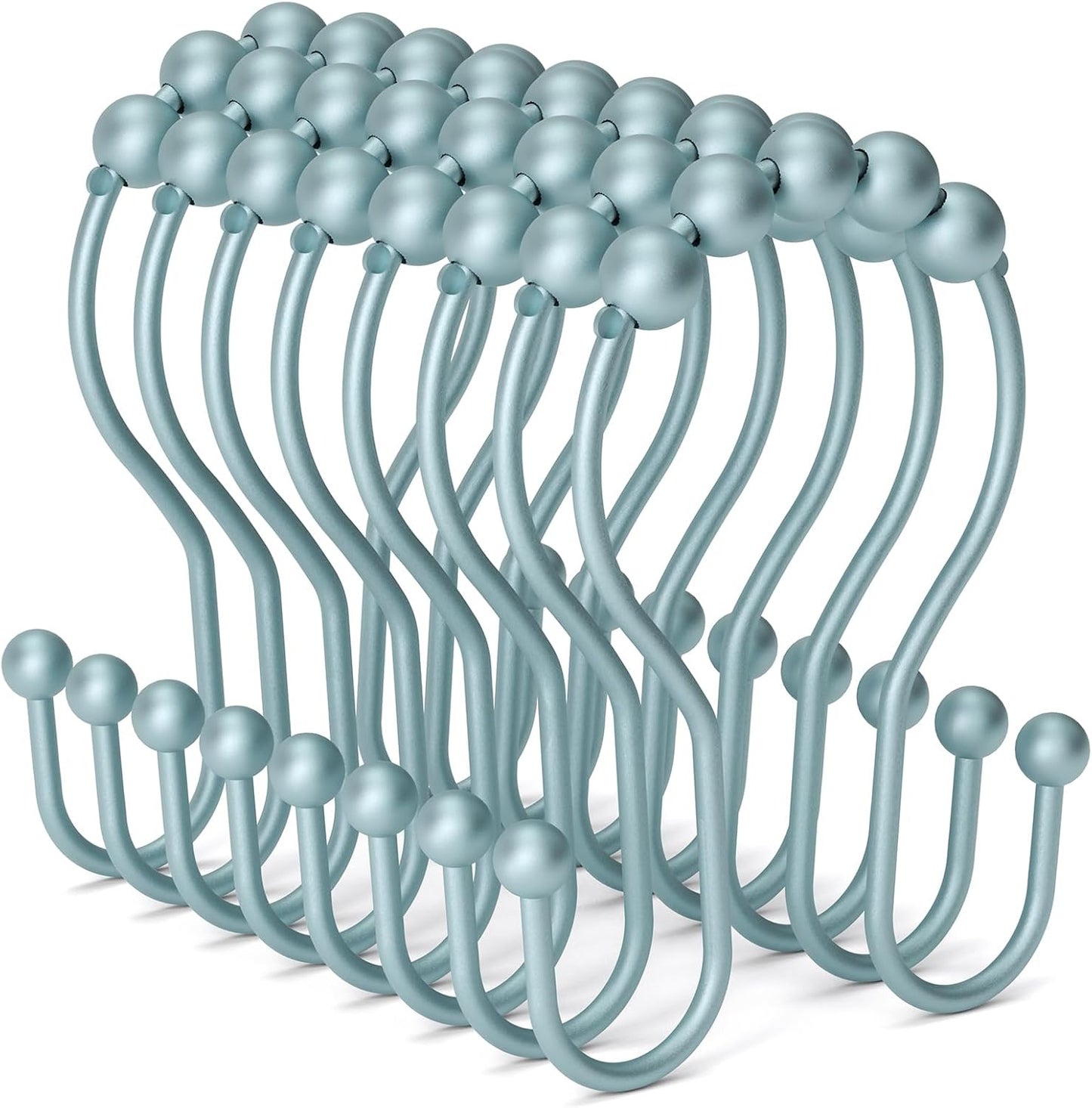 Shower Curtain Hooks, Shower Curtain Rings Rust Proof Double Hook Shower Curtain Hooks, 12 Pcs Shower Hooks for Shower Curtain, Shower Rings for Curtain, Metal Shower Rod Hooks Lightcyan