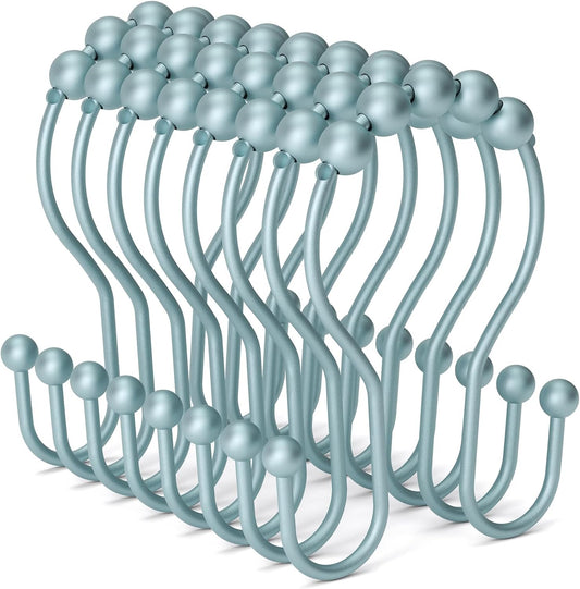 Shower Curtain Hooks, Shower Curtain Rings Rust Proof Double Hook Shower Curtain Hooks, 12 Pcs Shower Hooks for Shower Curtain, Shower Rings for Curtain, Metal Shower Rod Hooks Lightcyan