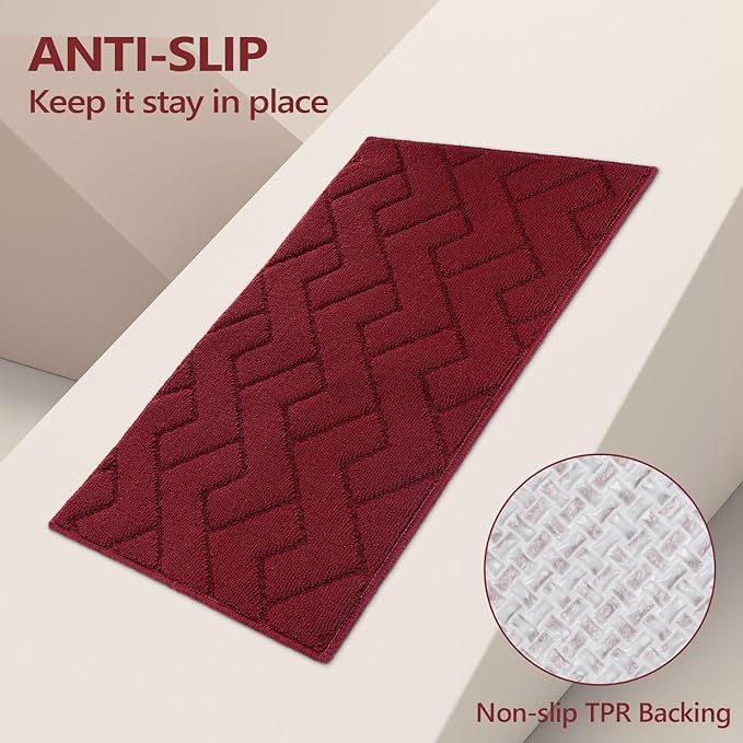 hicorfe Kitchen Rugs and Mats Sets,2 Pieces Super Absorbent Polypropylene Non-Slip Rug,Soft Comfort Floor Mat,Machine Wash for Kitchen,Hallway,Office,Sink,Laundry(20" x 31.5" Plus 20" x 48",Red