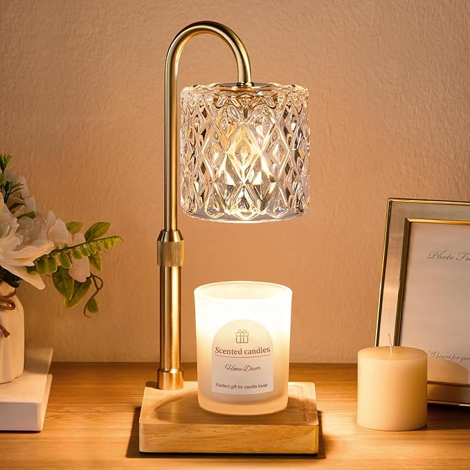 Hong-in Candle Warmer Lamp with Timer -Dimmable Adjustable Height Wax Melt Warmer for Jar Candles,Vintage Home Decor with Elegant Clear Glass,Birthday Gifts for Women, Mom, Friend, Sister