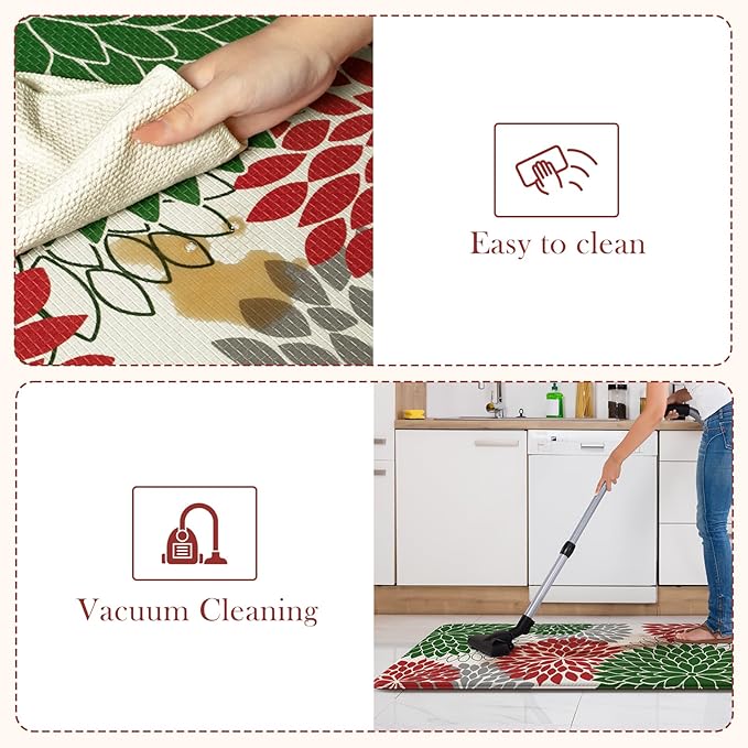 KIMODE Farmhouse Christmas Kitchen Rugs, Anti Fatigue Kitchen Mats for Floor 2 Piece, Memory Foam Kitchen Floor Mats Non Slip for Christmas Kitchen Decor Laundry Office Sink Red/Green 17"x47"+17"x29"