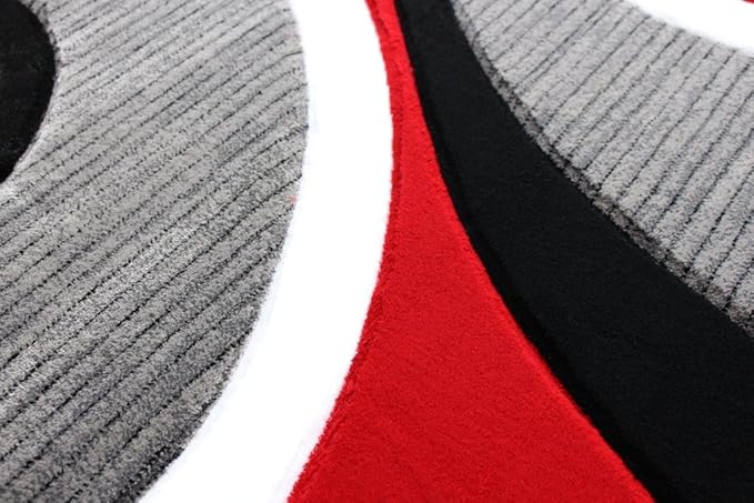Masada Rugs, Sophia Collection Hand Carved Area Rug Modern Contemporary Red White Grey Black (5 Feet 3 Inch X 7 Feet)