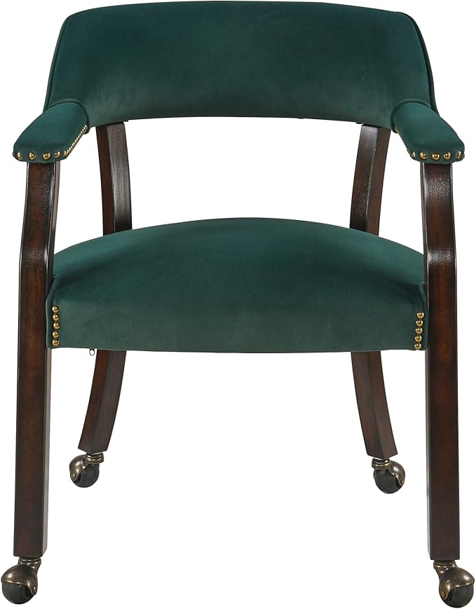 MODERION Dinning Chairs with Wheels and Arms Set of 6, Solid Wood Office Desk Chairs with Frosted Velvet Upholstered, Classic Swivel Accent Chairs, 31.5" H Boss Caption's Chair, Sea Green XXY-HT22-SG