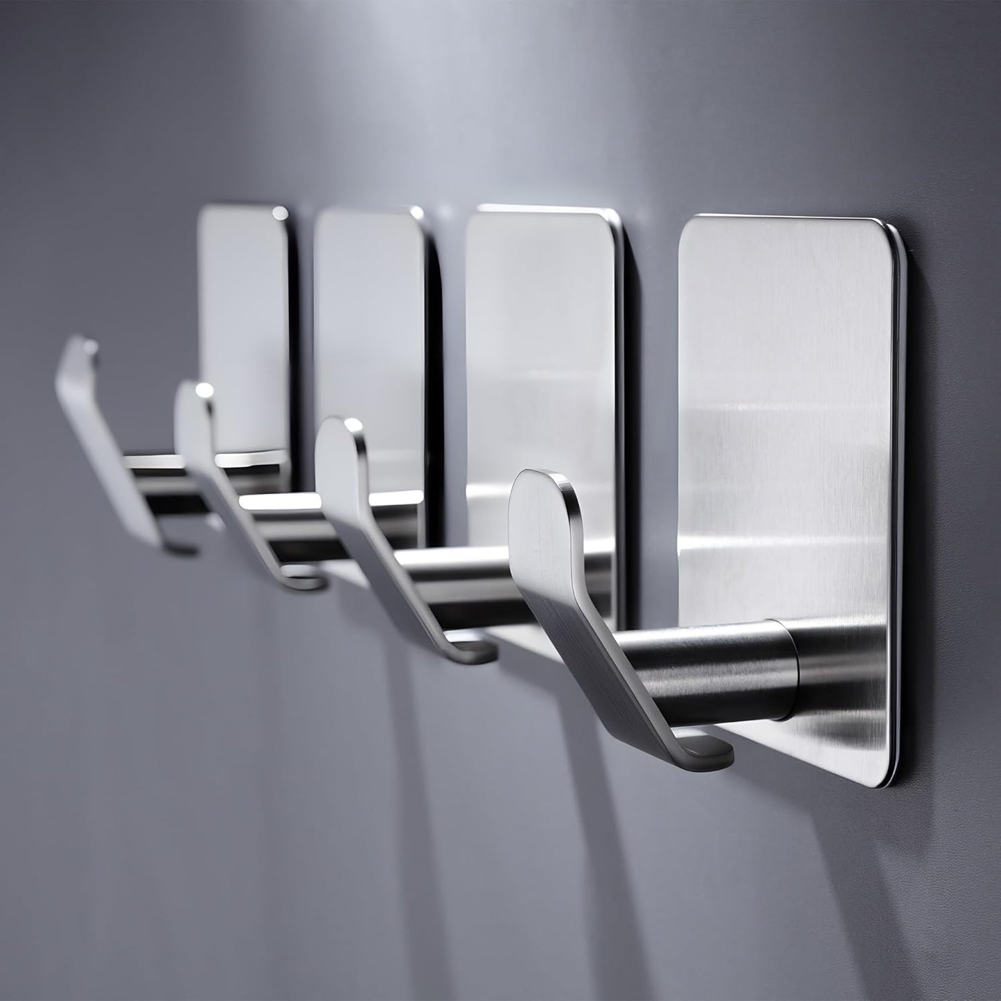 DELITON Adhesive Hooks - 4 Pack Towel Hooks Brushed Stainless Steel, Wall Hooks for Hanging Towels, Clothes, Keys, Stick to Bathroom, Kitchen or Bedroom