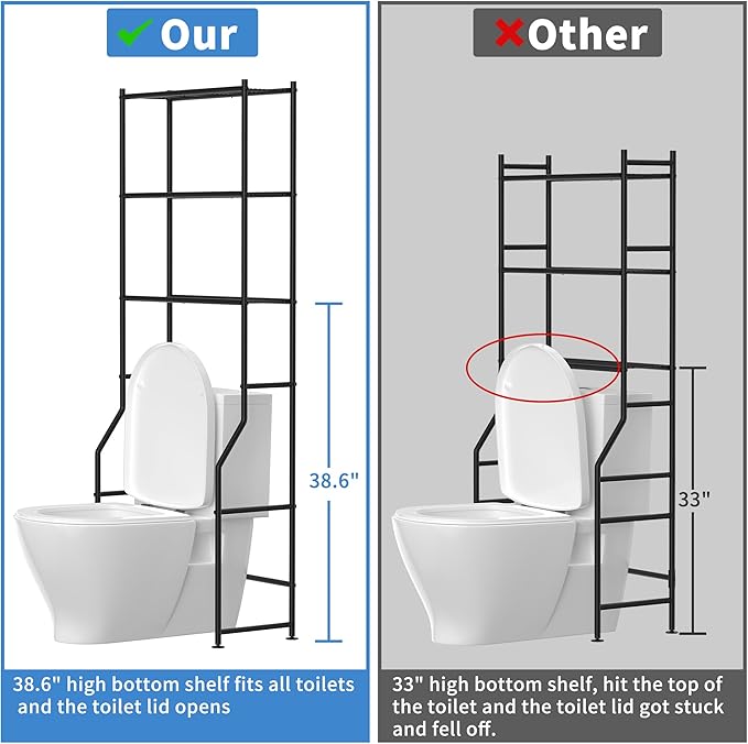 3-Tier Over The Toilet Storage, Freestanding Metal Bathroom Shelves, Space Saver Above The Over Toilet Storage Shelf for Bathroom, Black