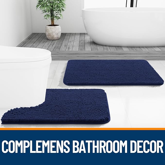 OLANLY Bathroom Rugs 44x24, Extra Soft Absorbent Chenille Bath Rugs, Rubber Backing Quick Dry, Machine Washable Bath Mats for Bathroom Floor, Tub and Shower, Home Decor Accessories, Twilight Sapphire