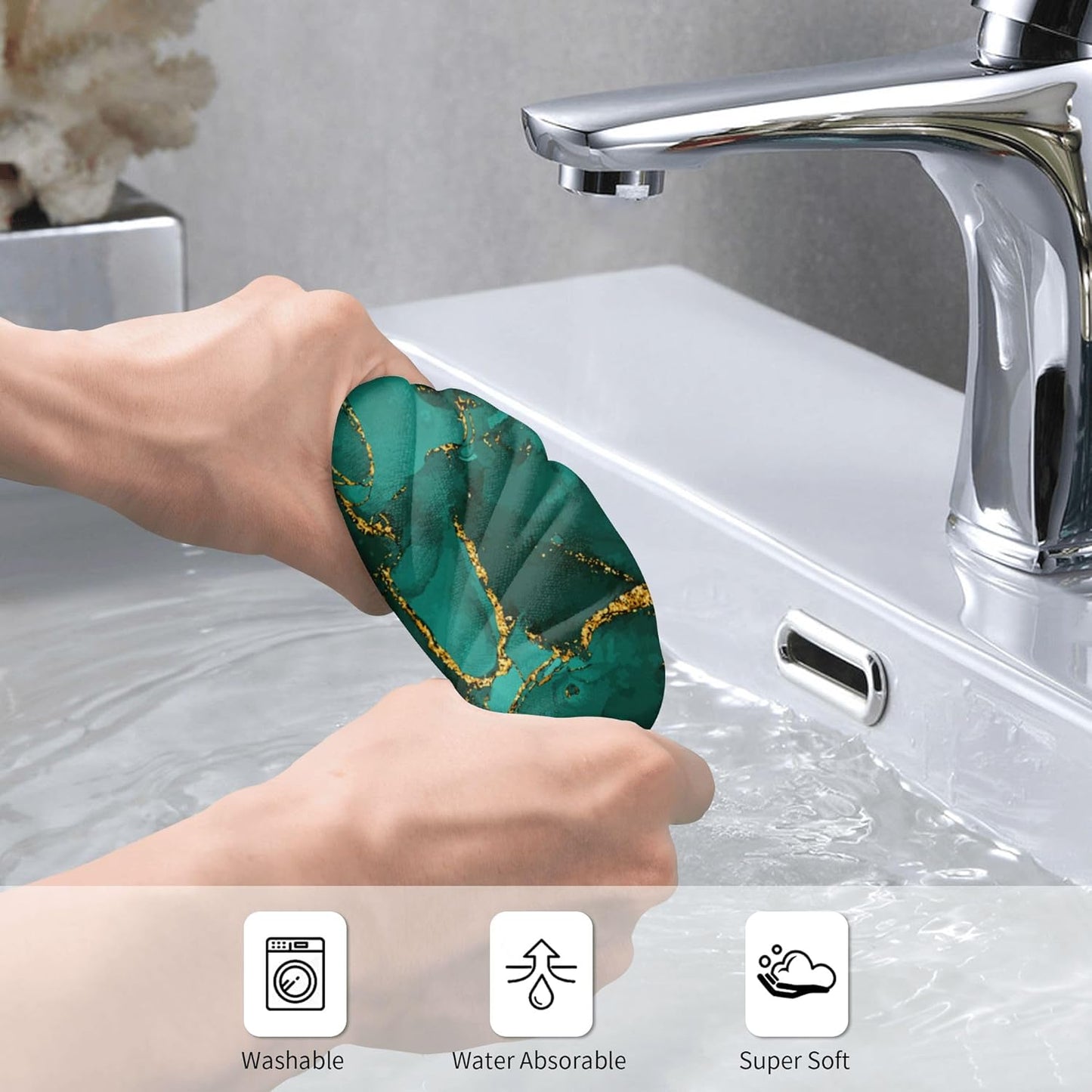 Emerald Dark Green Bath Hand Towels for Bathroom 14"x28" Set of 2, Soft Absorbent Turquoise Marble Decorative Hand Towels for Gym Yoga Spa Beach Home Kitchen Green Bathroom Decor