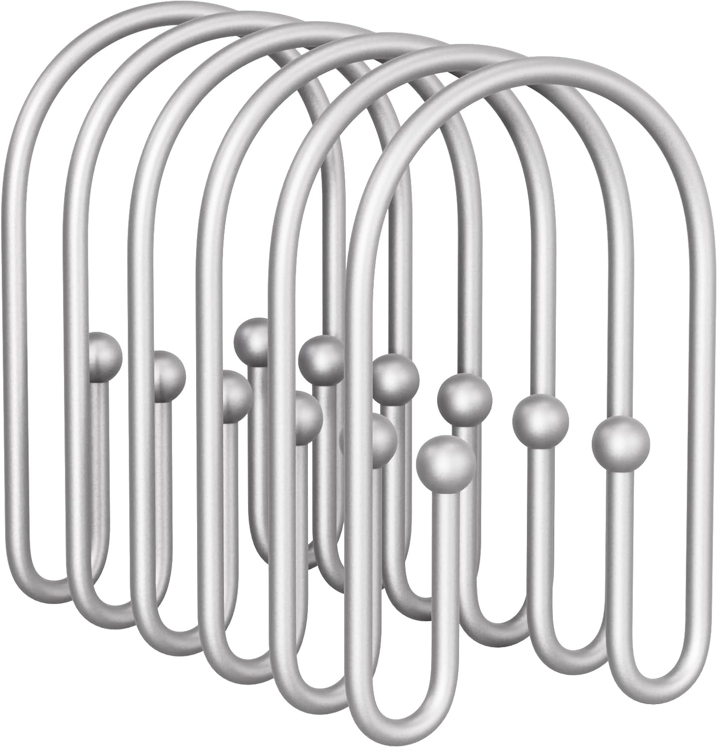 AmazerBath Shower Curtain Hooks, Space Sliver Shower Curtain Rings Rust Proof, Sturdy Double Shower Curtain Hooks Non-Slip Shower Hooks for Shower Curtain, Metal Shower Hooks Ring Bathroom 12Pcs