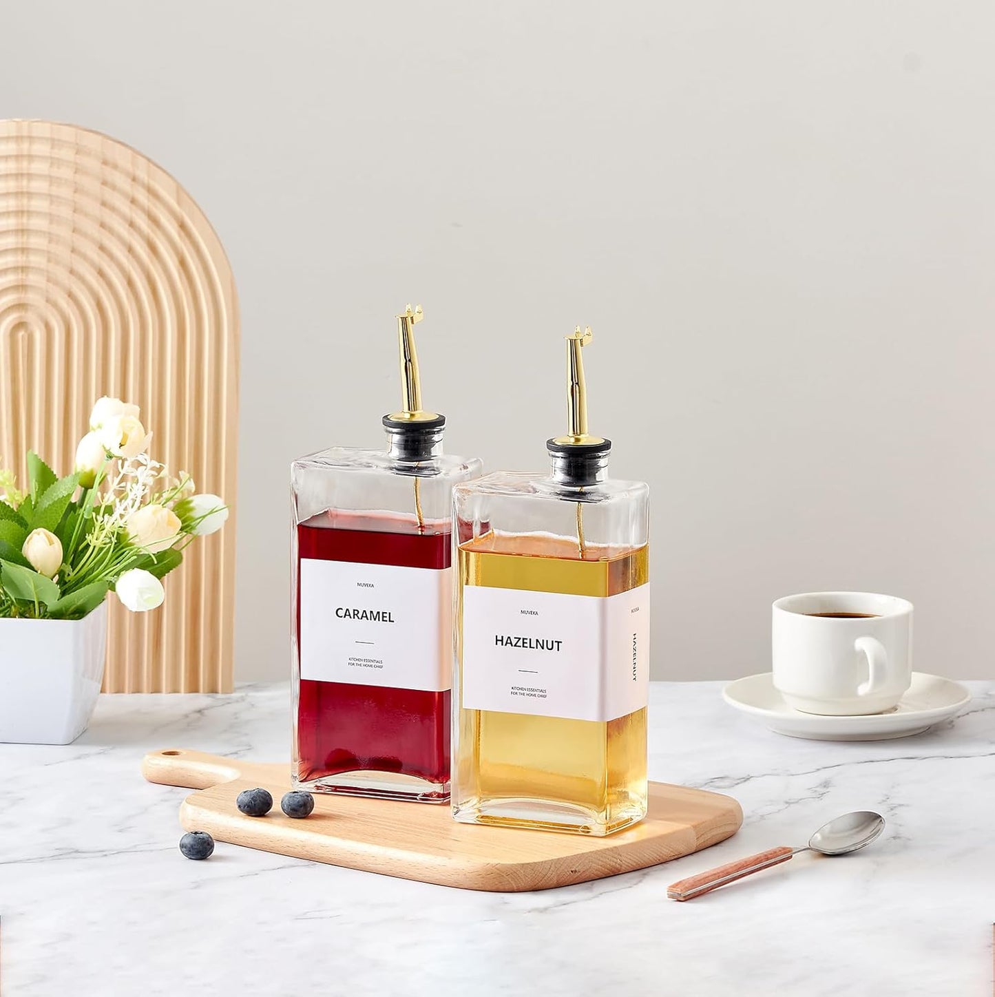 Olive Oil Dispenser Bottle for Kitchen, 16.9 oz/ 500 ml Cooking Oil Container, Glass Oil Dispenser Set, Glass Cruet for Oil with Pourer Spouts, Coffee Syrup Dispenser