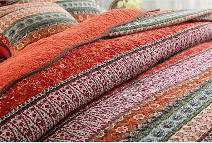 NEWLAKE Striped Classical Cotton 3-Piece Patchwork Bedspread Quilt Sets, King Size