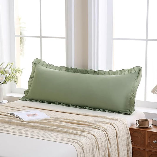 Merryword Avocado Green Body Pillow Cover 20x54inches Long Pillowcase Ruffled Pillowcases Shabby Chic Ruffled Fringe Decor Body Ruffled Pillow Sham Cute Pillowcase