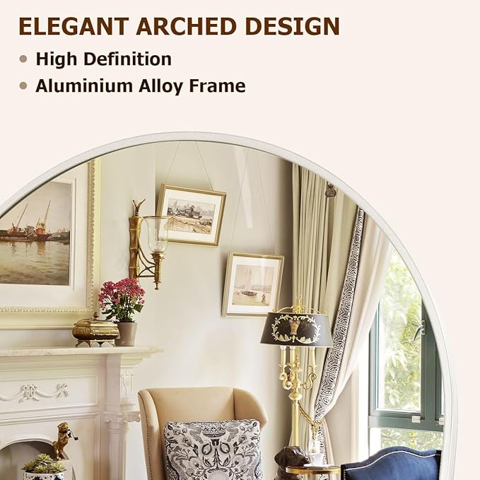 36"x78" Extra Large Arched Full Length Mirror - Leaning Mirror Arch Wall-Mounted Mirrors - Aluminum Alloy Frame Modern Simple Home Decor - for Living Room Bedroom Cloakroom