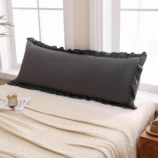 Merryword Dark Body Pillow Cover 20x54in, Reversible Long Pillowcase With Ruffled Edges, Cute Design (1 Body, Gray)