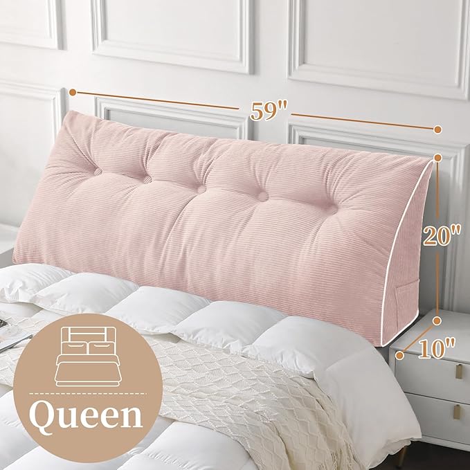 Sasttie Headboard Pillow Queen, Triangular Wedge Pillow Headboard, Wedge Headboard Pillow for Bed Sofa, Daybed Pillows for Sitting up, Reading or Working with Removable Cover, Light Pink