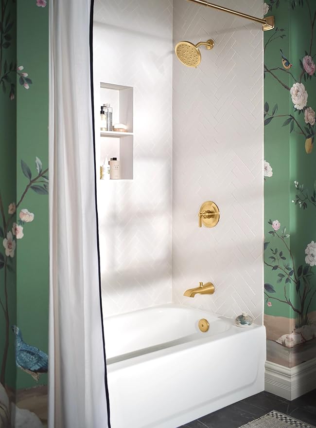 Moen Brushed Gold 72-Inch Adjustable Permanent Mount Curved Shower Curtain Rod, CSR2164BG
