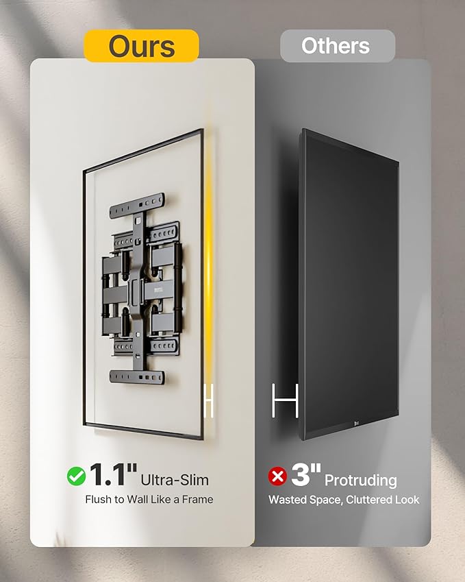 monTEK 1.1" Ultra Slim TV Wall Mount for 37-75 Inch TVs, 132lbs Heavy Duty, 4X Weight Tested, Full Motion Articulating Bracket, Max VESA 400x400mm, Fits 16/18" Studs