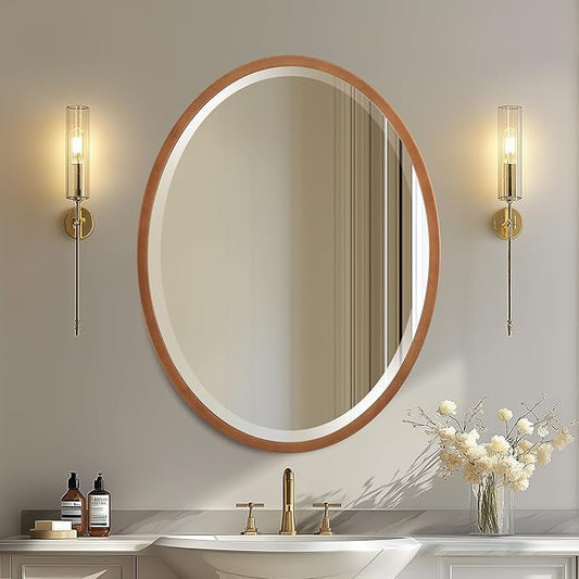 OVALCREST - Oval Wooden Beveled Wall Mirror for Home Decor, Bathroom, Vanity, Bedroom, Living Room, Hallway - London Style (Sunset Gold) 25.1 x 37.1