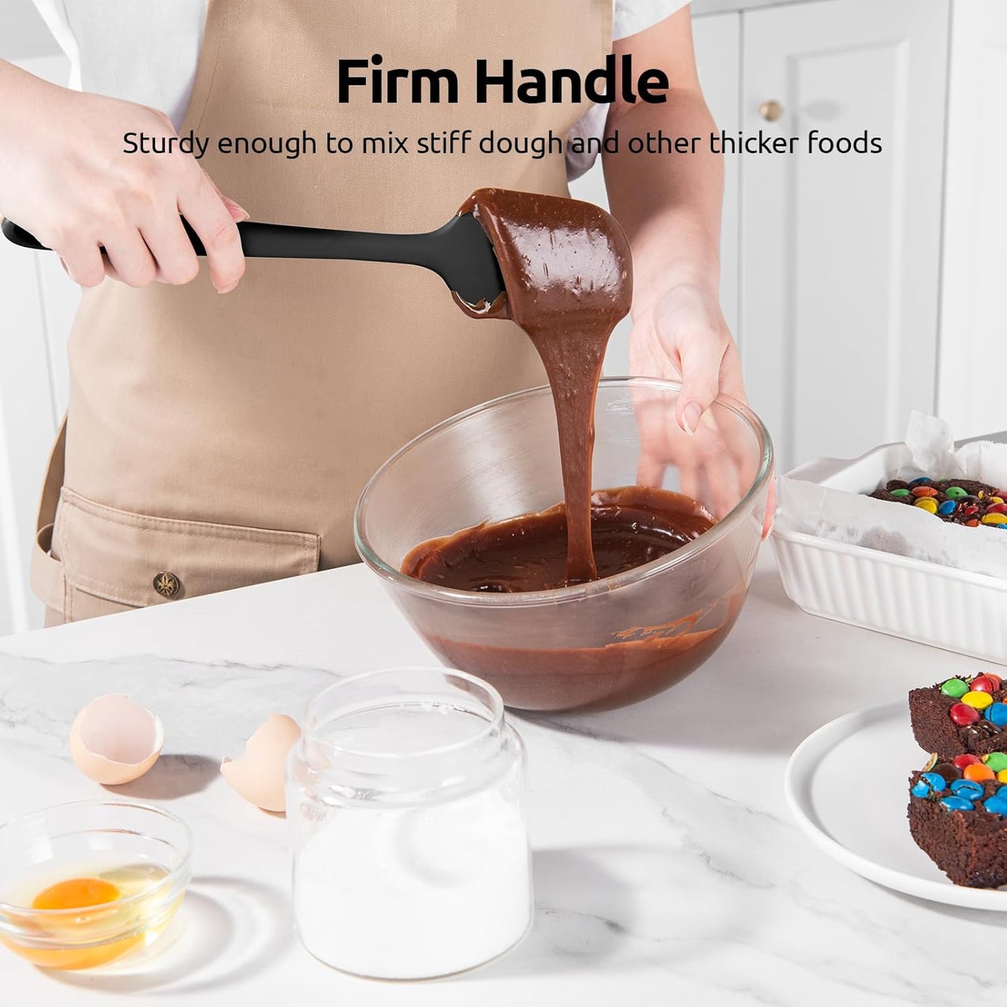 U-Taste Flat Spatula & Spoon Spatula: 11.38in 600ºF Heat Resistant Silicone Bowl Scraper, Flexible Rubber Kitchen Cooking Mixing Utensil with Upgraded Non-Stick Surface (Set of 2, Black)