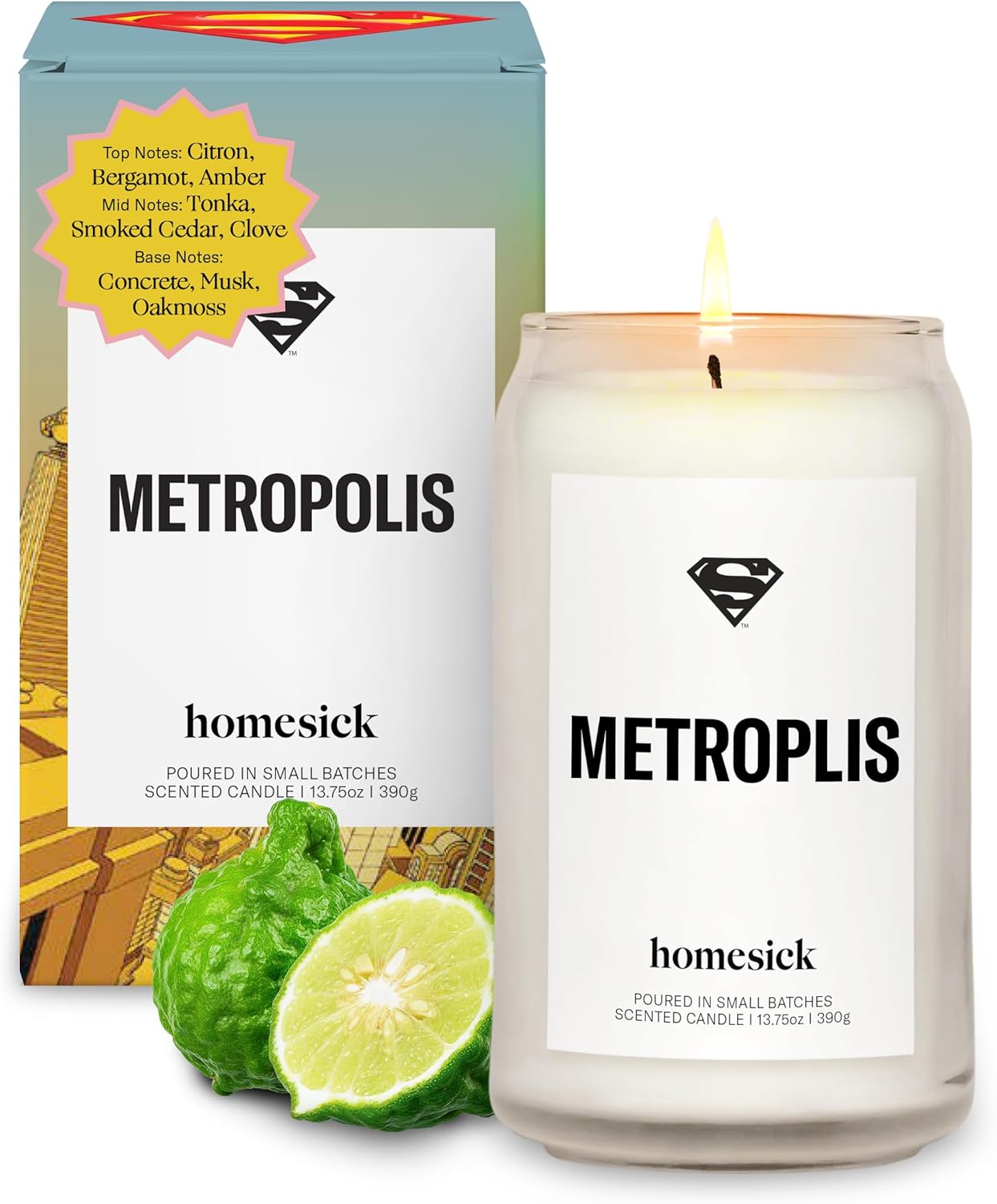 Homesick Scented Candles for Home (Metropolis) - 13.75 oz Long-Lasting Soy Wax Jar Candle for Women & Men for All Occasions, 60-80 Hours Burn Time - Notes of Bergamot, Amber, Tonka & Musk