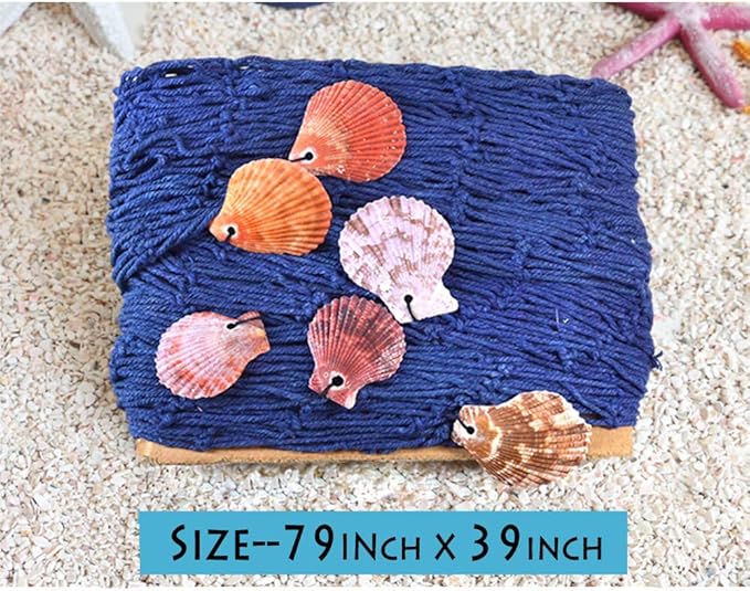 Natural Fishing Net Decor with Shells 79 Inch Beach Theme Decor for Party Home Bedroom Wall Hanging Fish Net Decorations (Sea Blue)