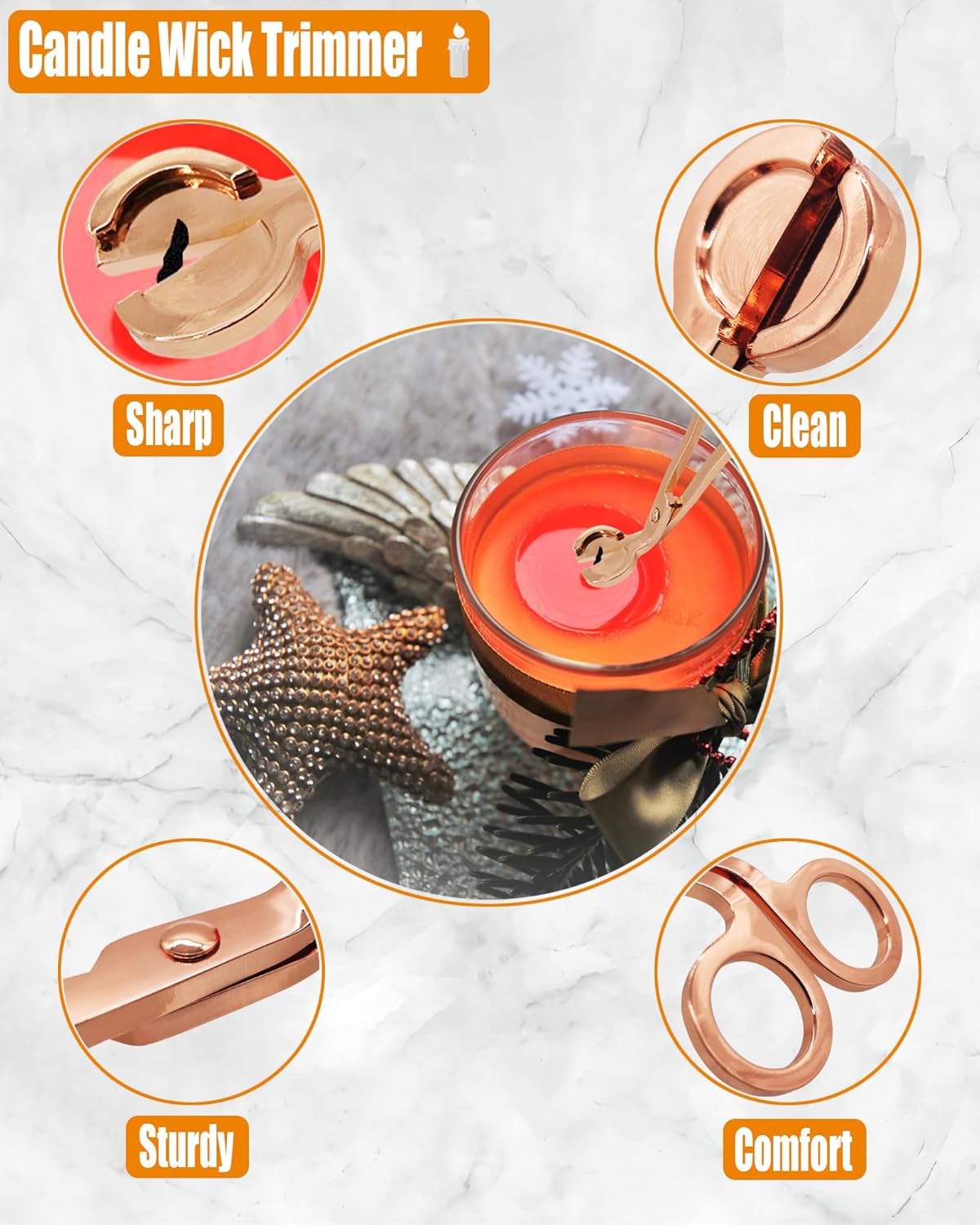 5 in1 Candle Accessory Set with Rechargeable Candle Lighter, Candle Wick Trimmer, Candle Wick Snuffer, Candle Wick Dipper, Storage Tray Plate, Candle Care Kit (Rose Gold)