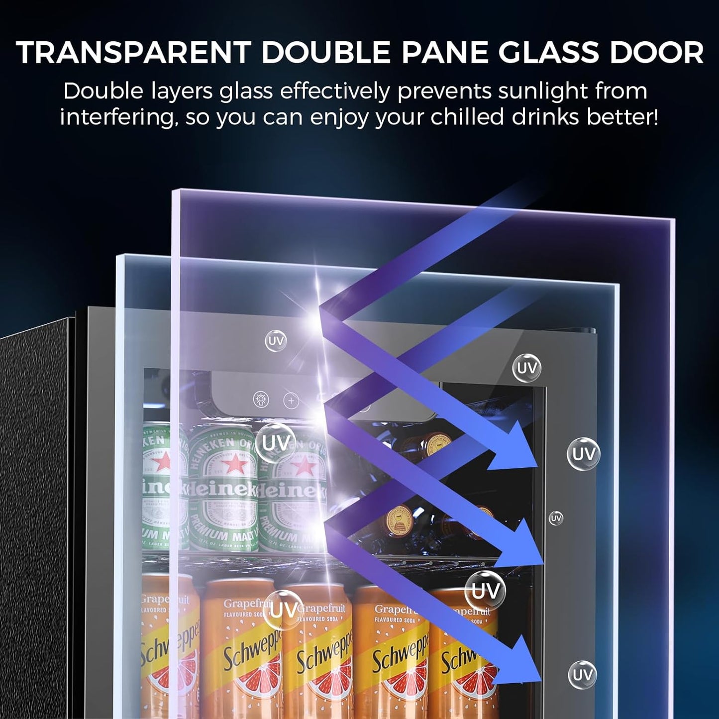 68 Cans Beverage Refrigerator Cooler, 1.7 cu.ft Mini Fridge Glass Door Drink Cooler for Beer, Soda,Wine, Digital Temperature Control for Home Office Bar