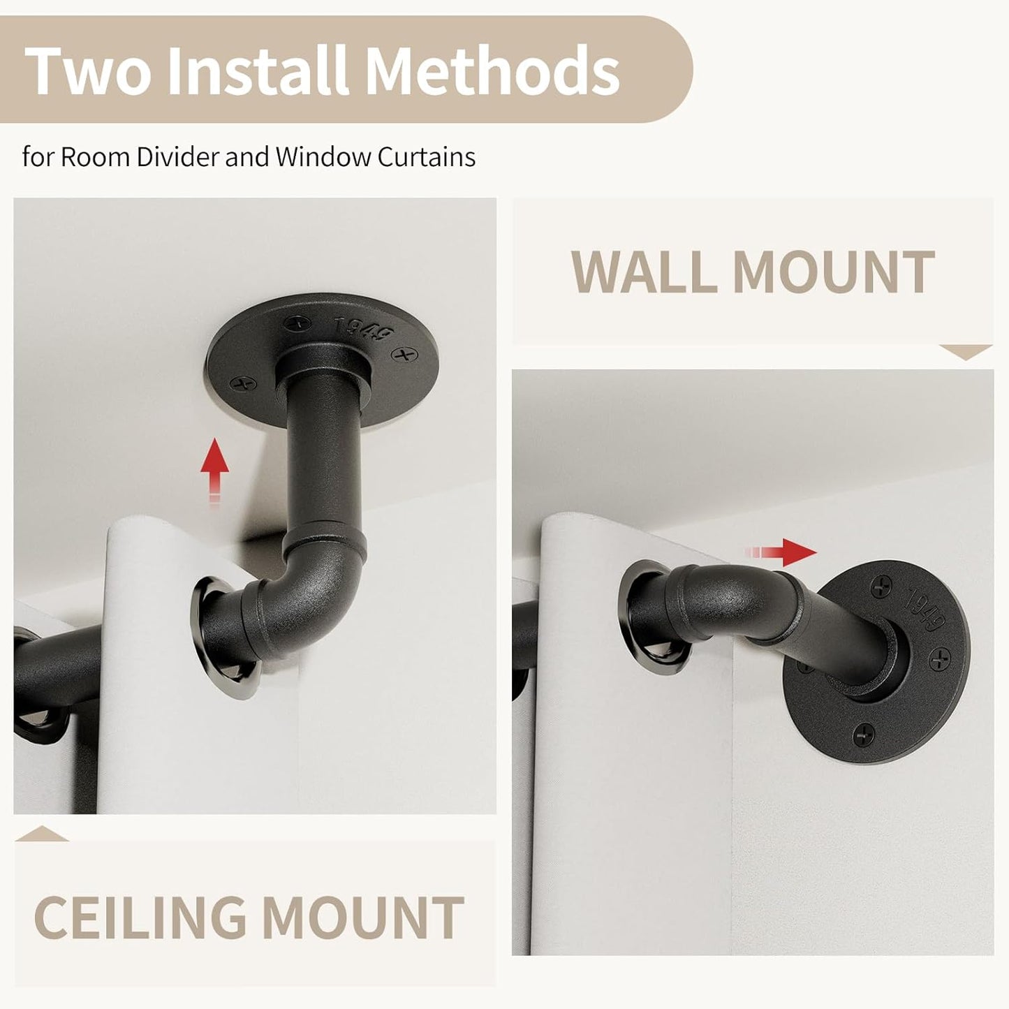 Blackout Industrial Curtain Rods for Windows, 1 Inch Pipe Wrap Around Indoor/Outdoor Room Divider Curtain Rods, 18-28 Inch, Black