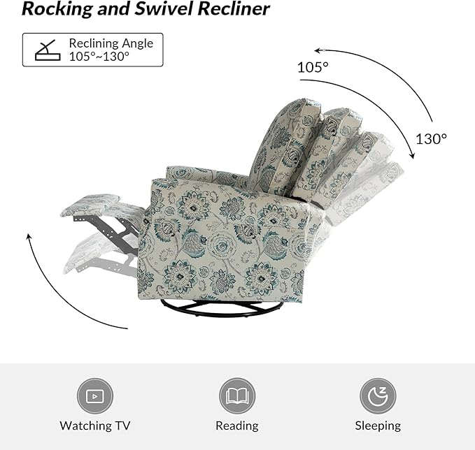 HULALA HOME Rocker Recliner Set of 2, Modern Printed Fabric Swivel Glider w/Adjustable Backrest & Footrest, Upholstered Manual Recliner Chair Home Theater Singe Sofa for Living Room Bedroom, MEDALLION